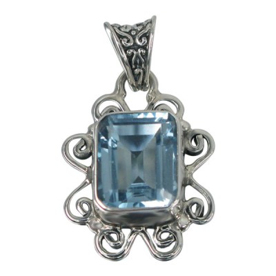 Rectanglar Blue Topaz Pendant, Sterling Silver
